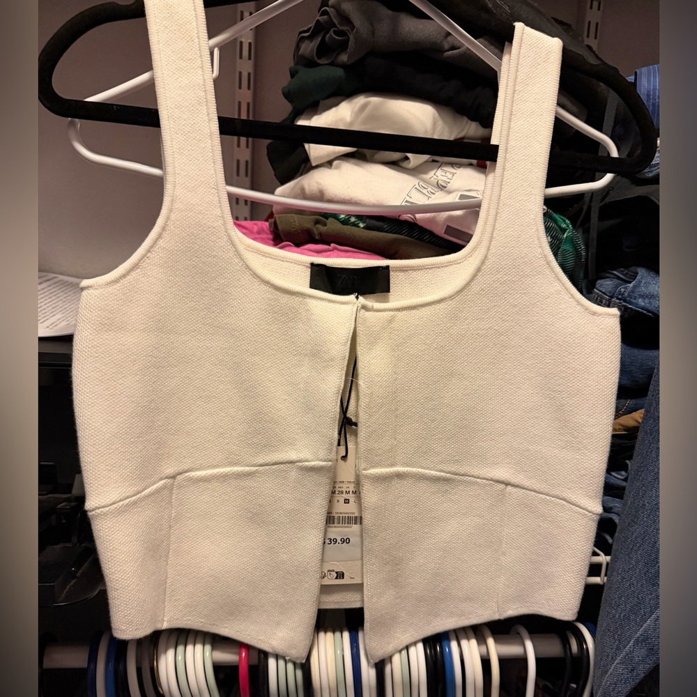 Zara Cream Cropped Knit Tank